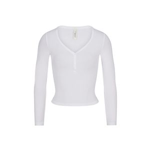NWT SKIMS NEW VINTAGE LONG SLEEVE CROPPED HENLEY IN SNOW
